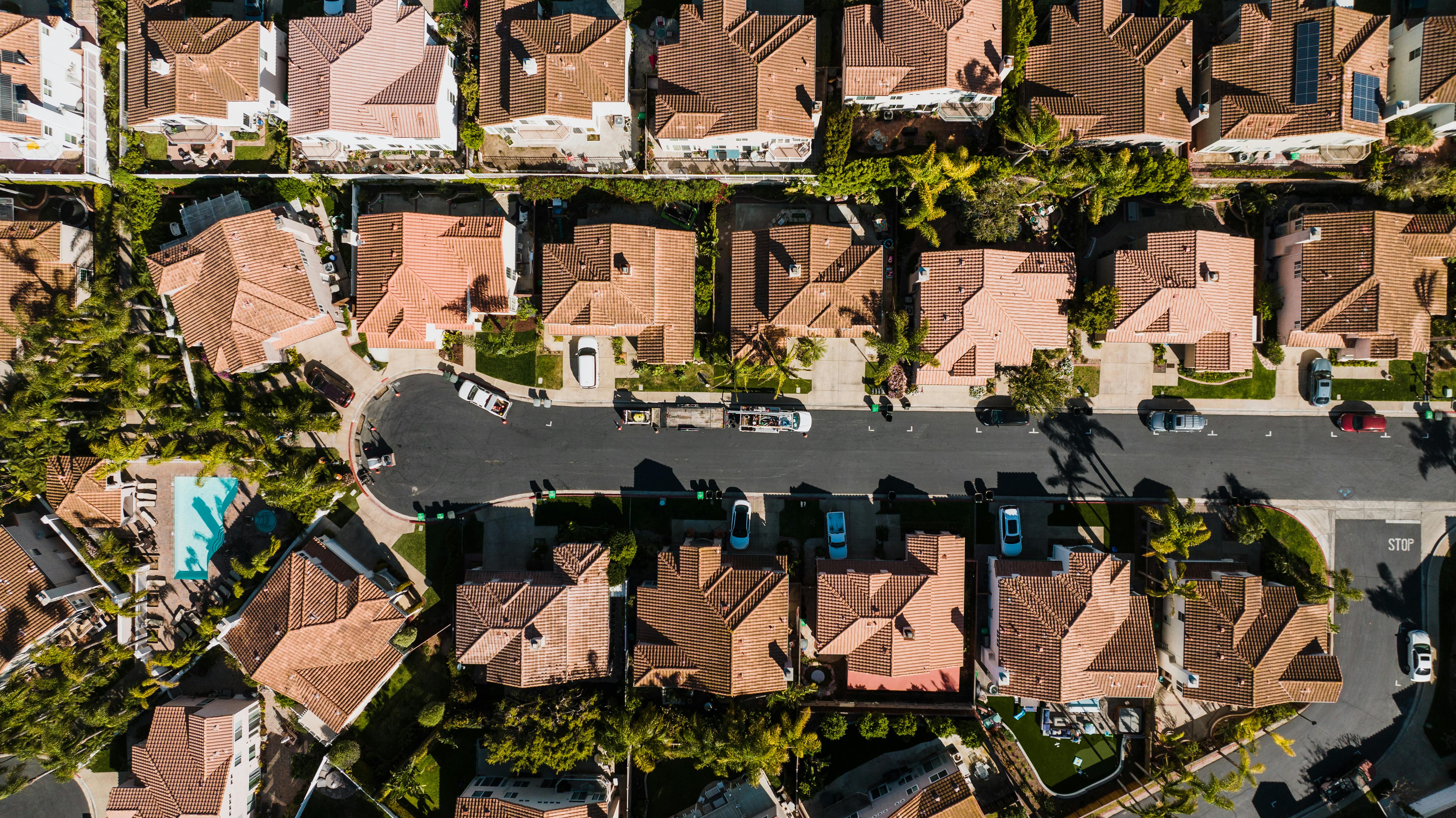 aerial view of a suburban neighborhood